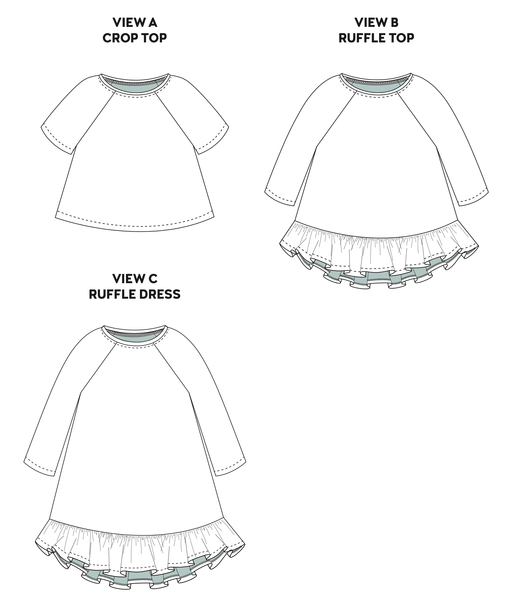 Chalk and Notch Waterfall Raglan Top & Dress