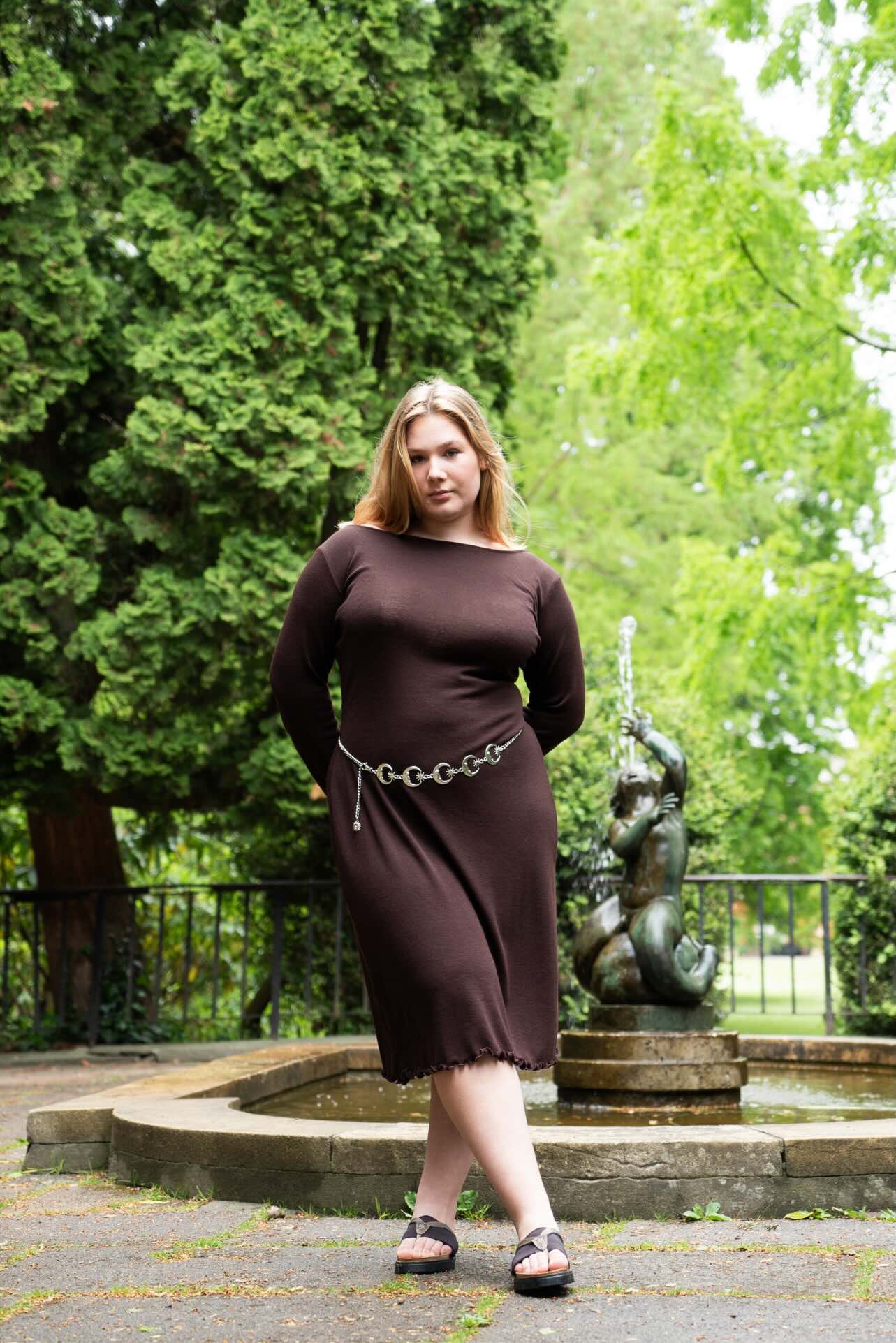 Puff and Pencil Wavy Hem Dress & Slim Sleeve