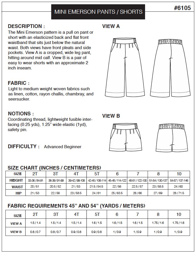 True Bias Mini Emerson Crop Pant and Short