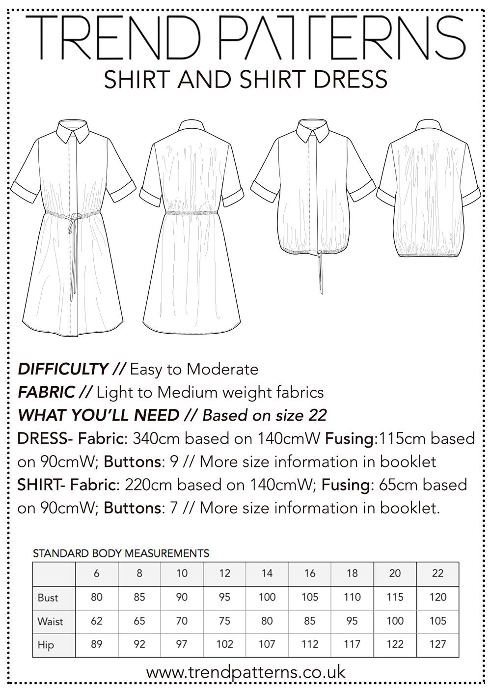Trend Patterns TPC20 Shirt and Shirt Dress