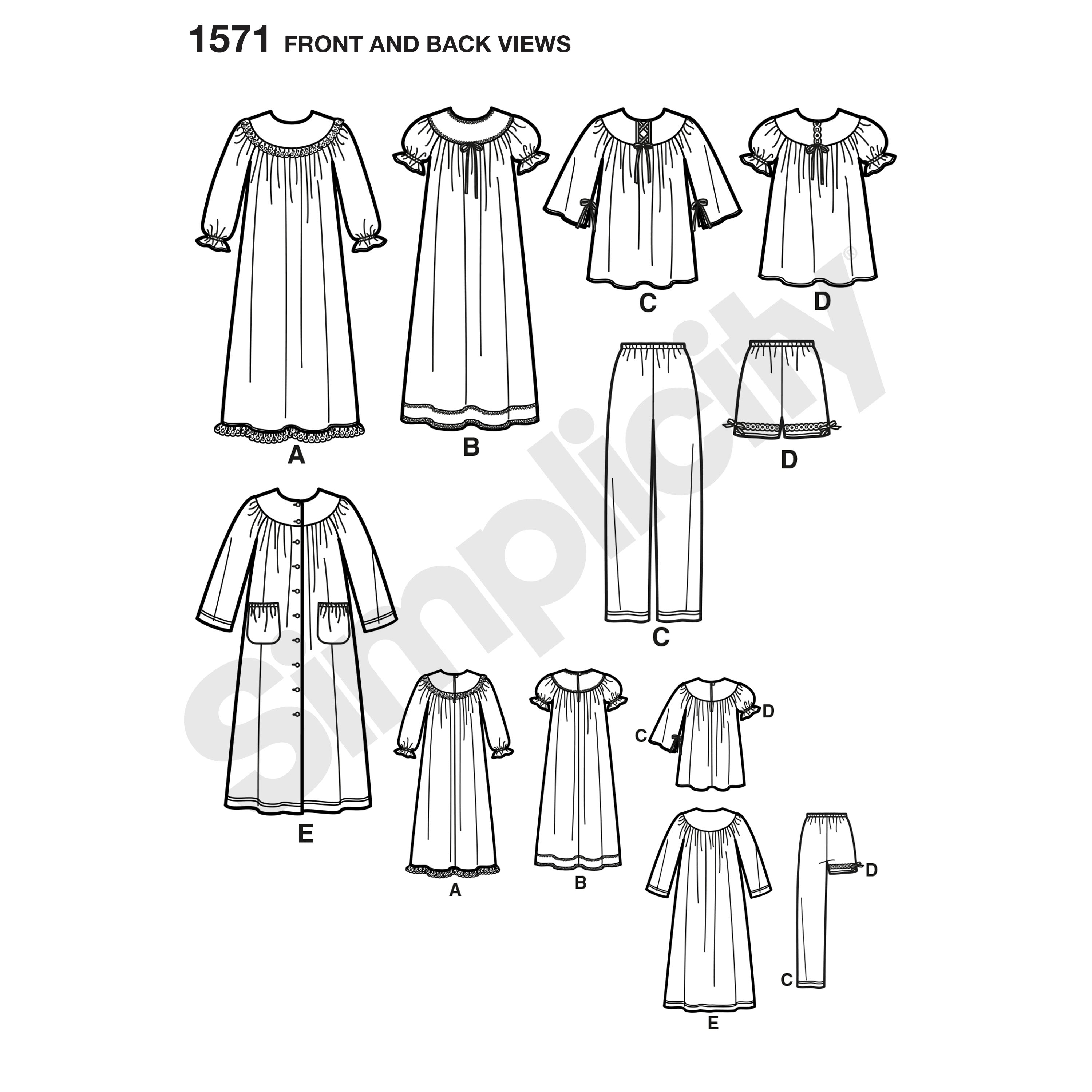 Simplicity Nightwear and Gowns S1571