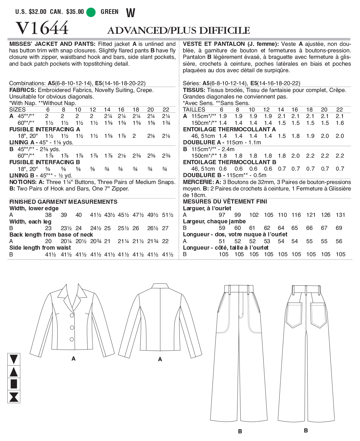 Vogue Jacket and Trousers V1644