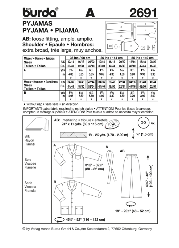 Burda Unisex Pyjamas 2691