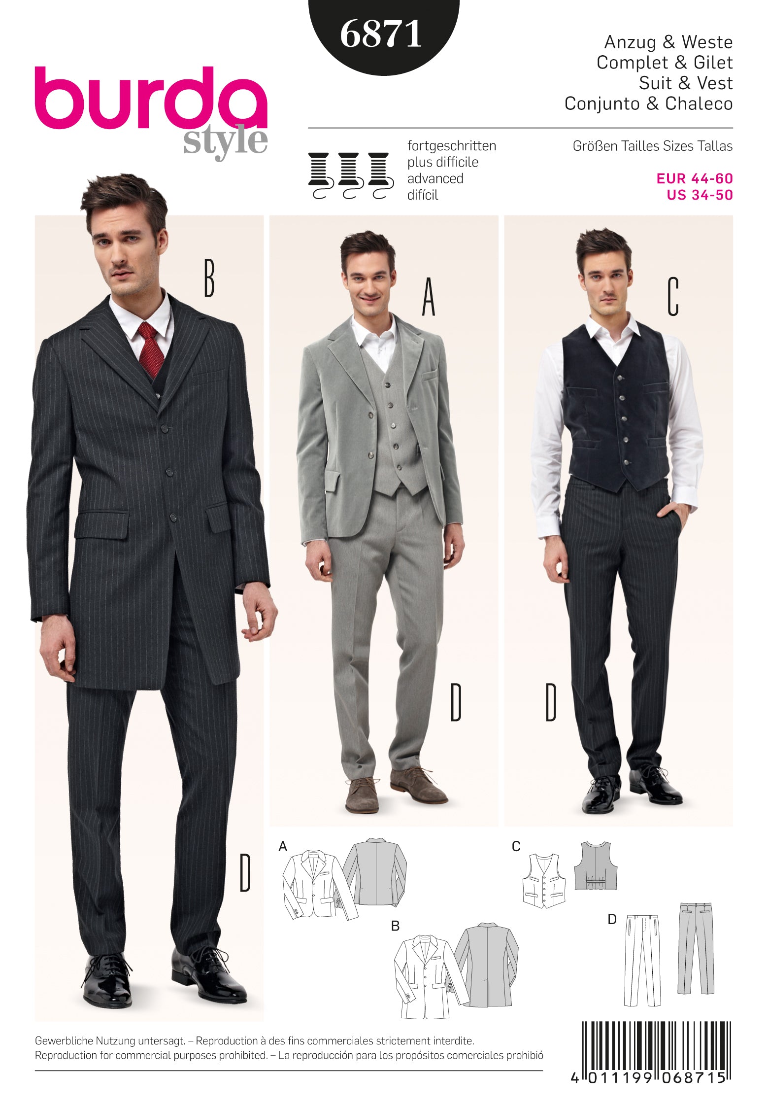 Burda Men's Suit and Waistcoat 6871