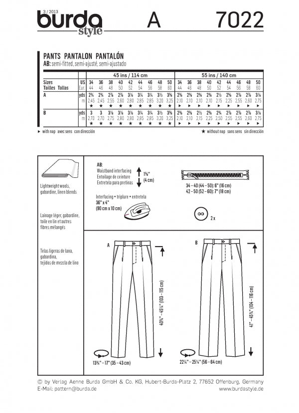 Burda Men's Trousers 7022