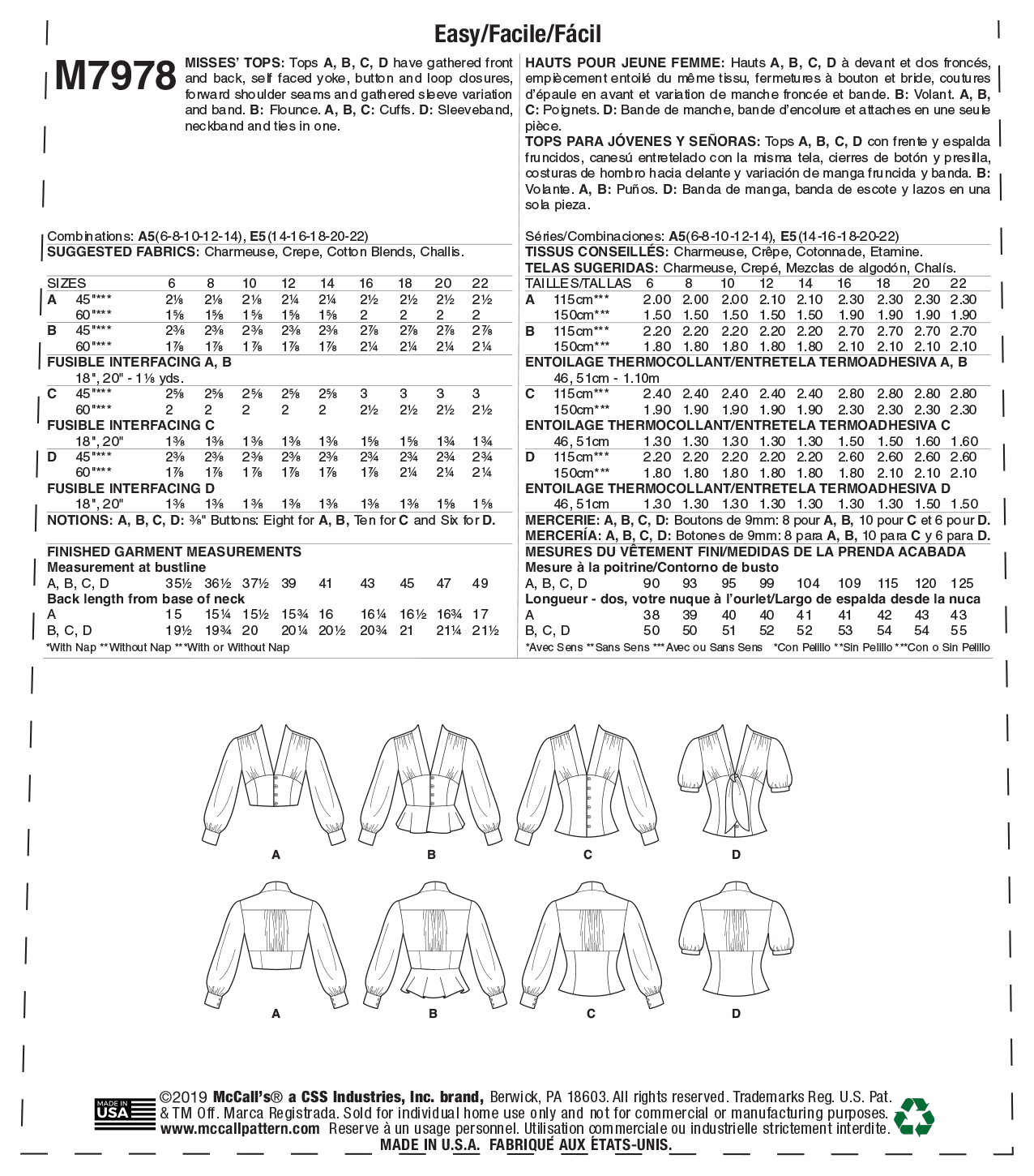 McCalls Tops M7978