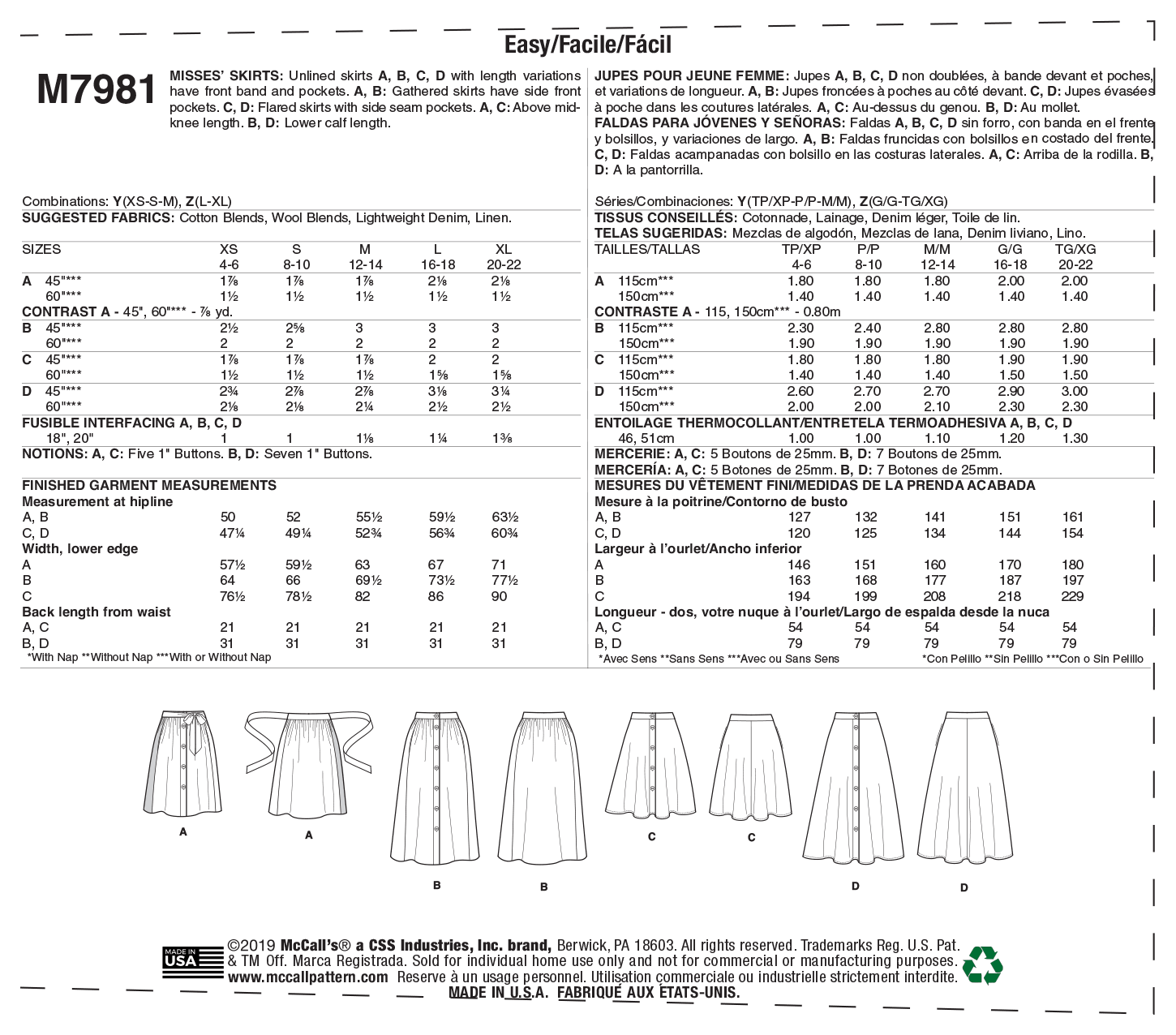 McCalls Skirts M7981