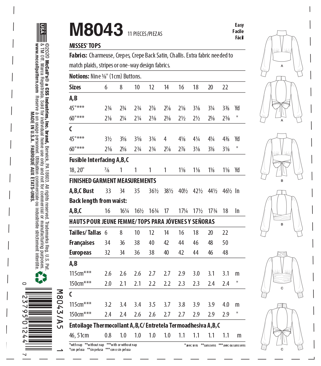 McCalls Tops M8043