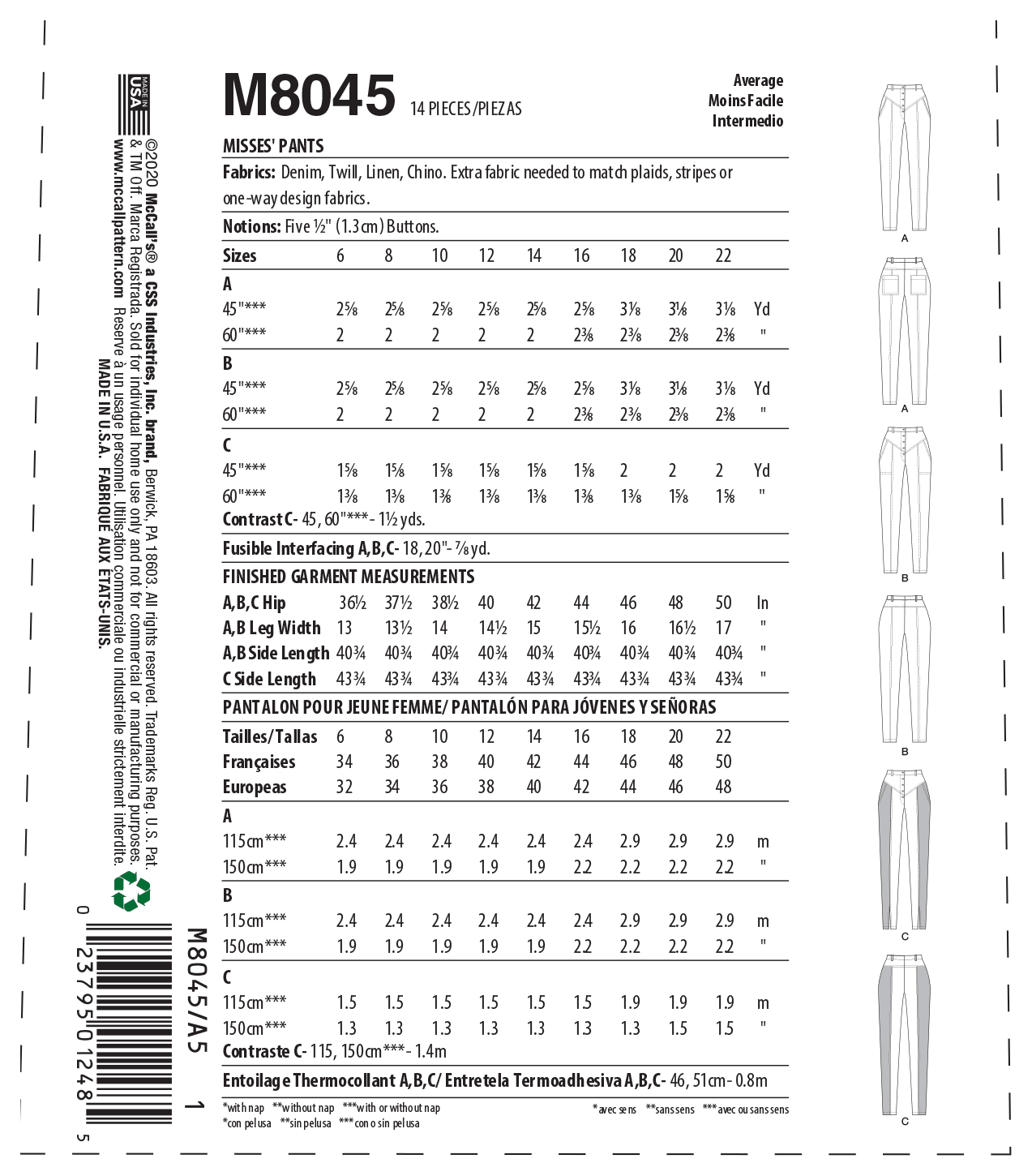 McCalls Trousers M8045