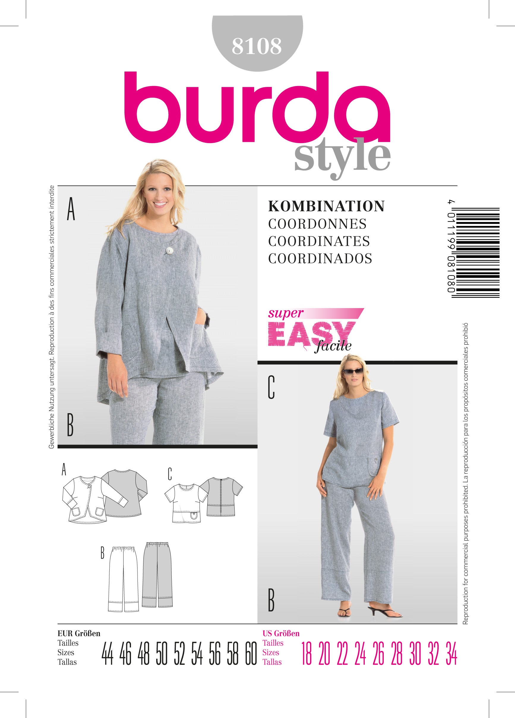 Burda Top, Trousers and Jacket 8108