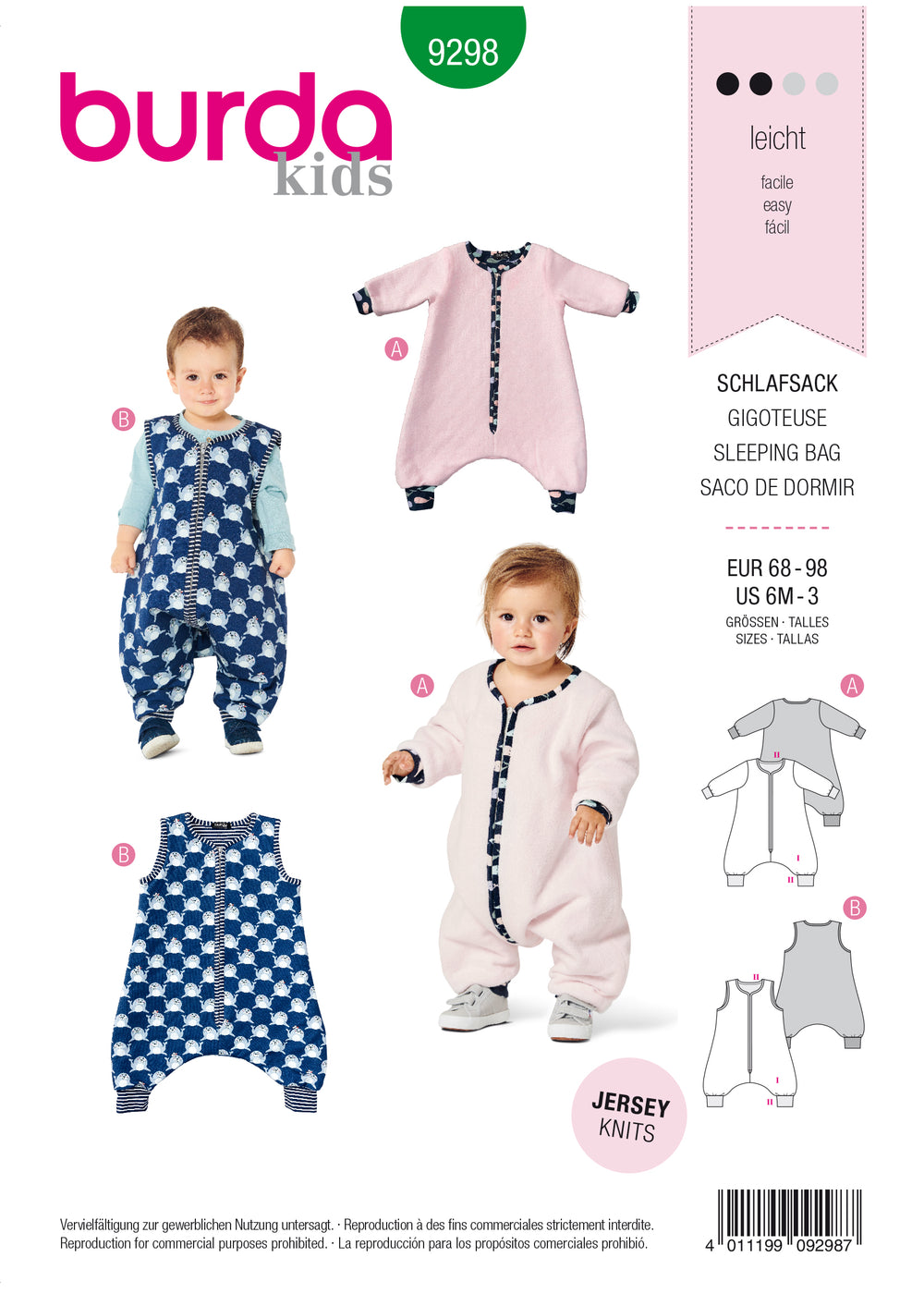 Burda Baby/Child Sleeping Bag or Jumpsuit 9298