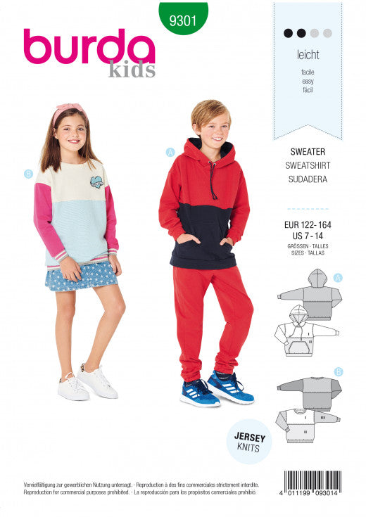 Burda Child/Teen Hoodie and Sweatshirt 9301