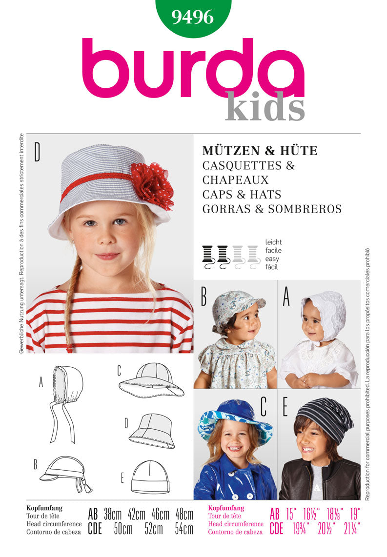 Burda Baby/Child Caps and Hats 9496