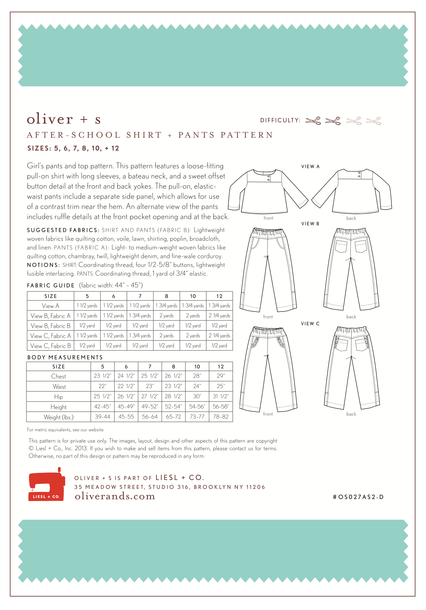 Oliver + S After School Shirt and Pants PDF