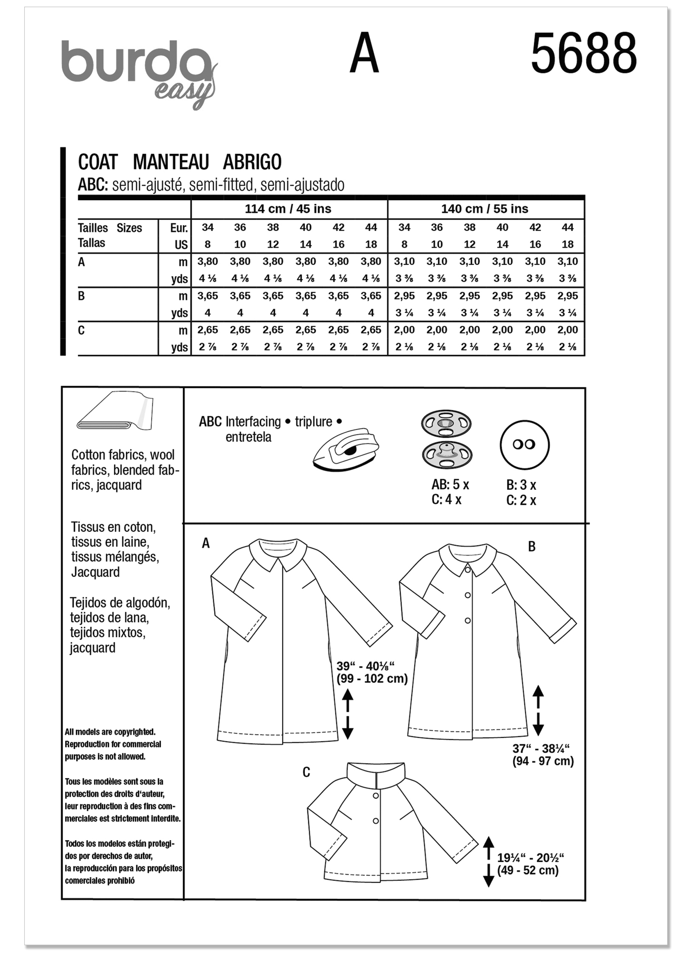 Burda Misses' Coats and Jackets 5688