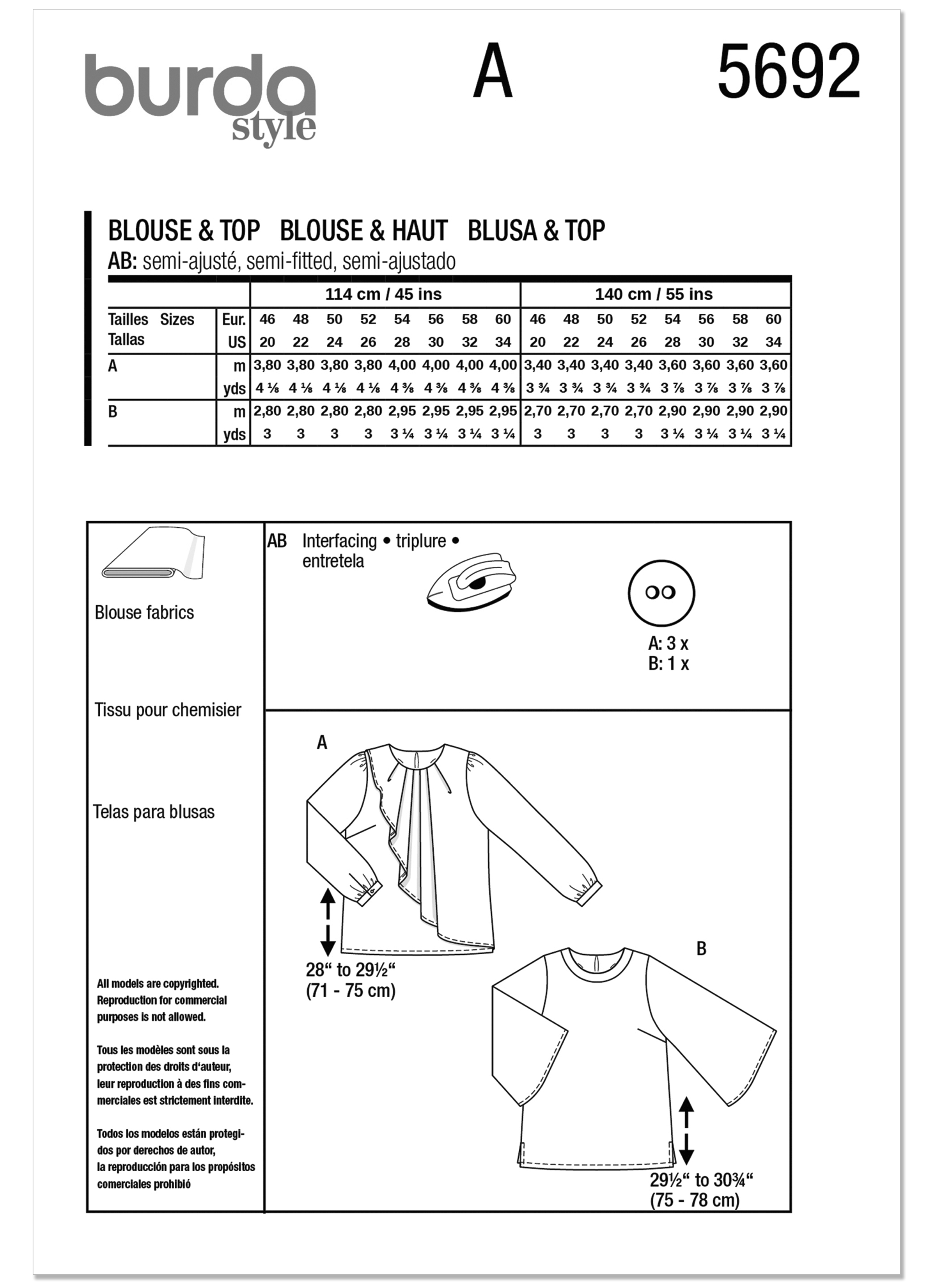 Burda Misses' Blouse and Shirt 5692