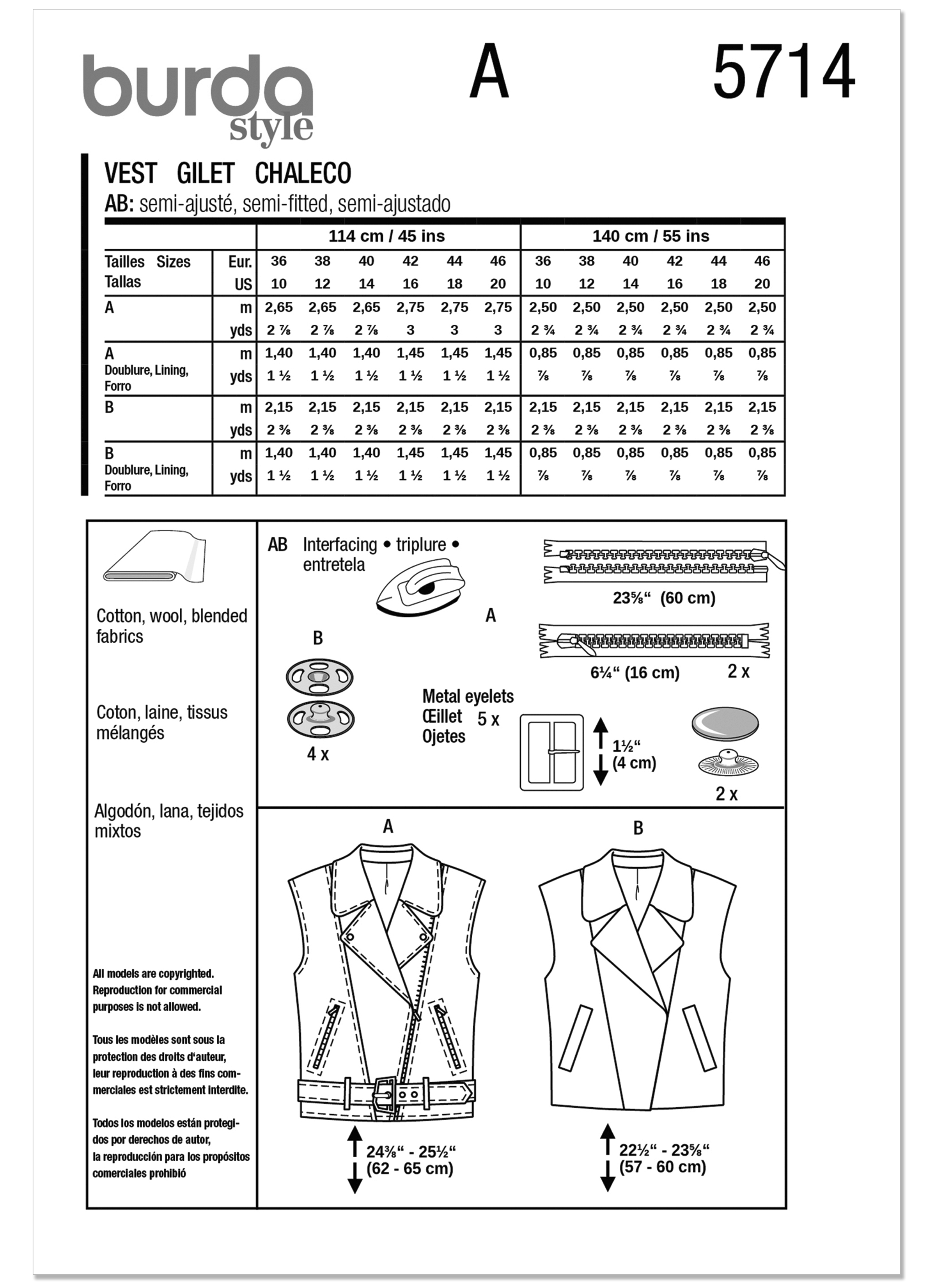 Burda Misses' Vests 5714