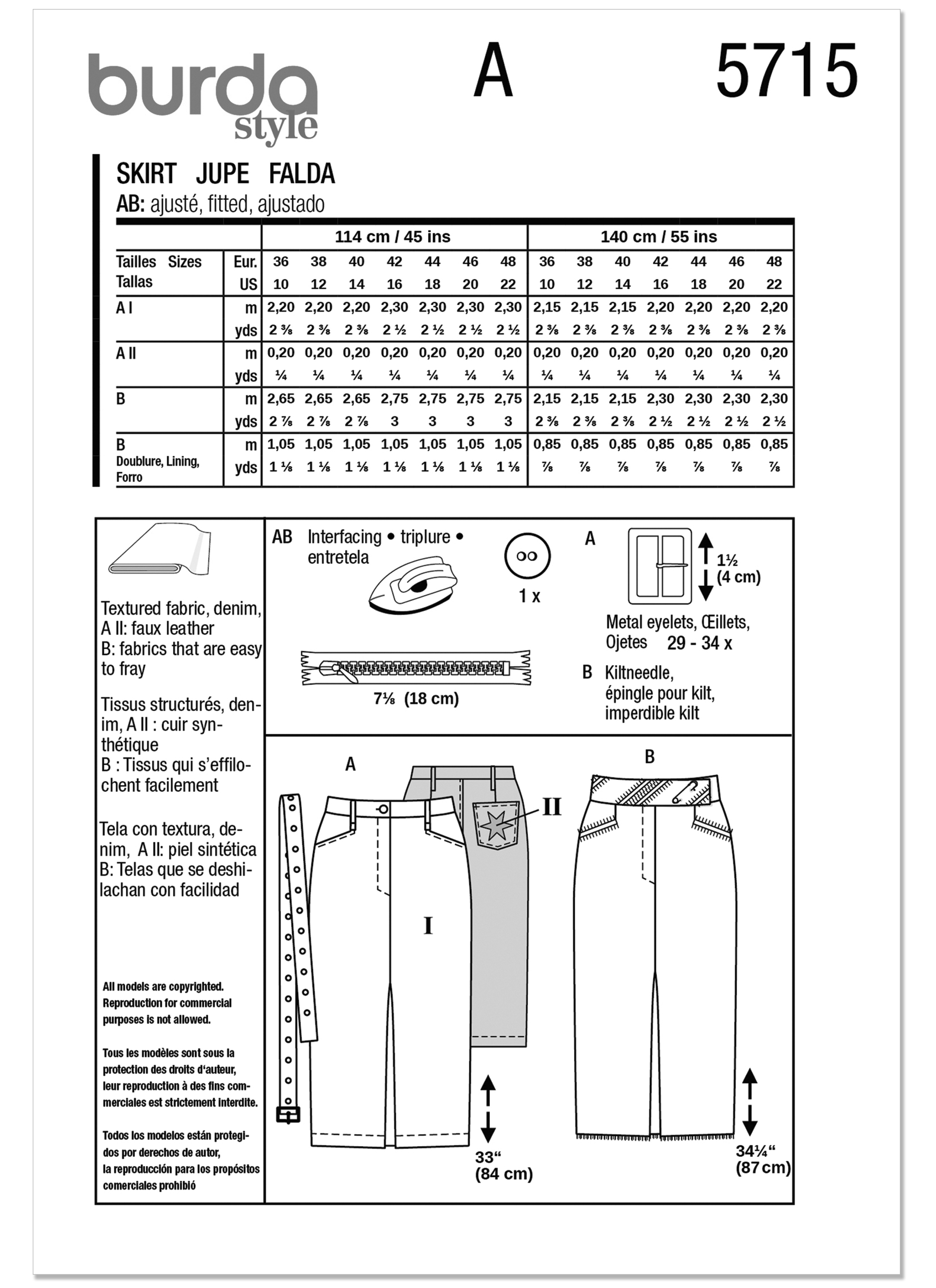 Burda Misses' Skirts 5715