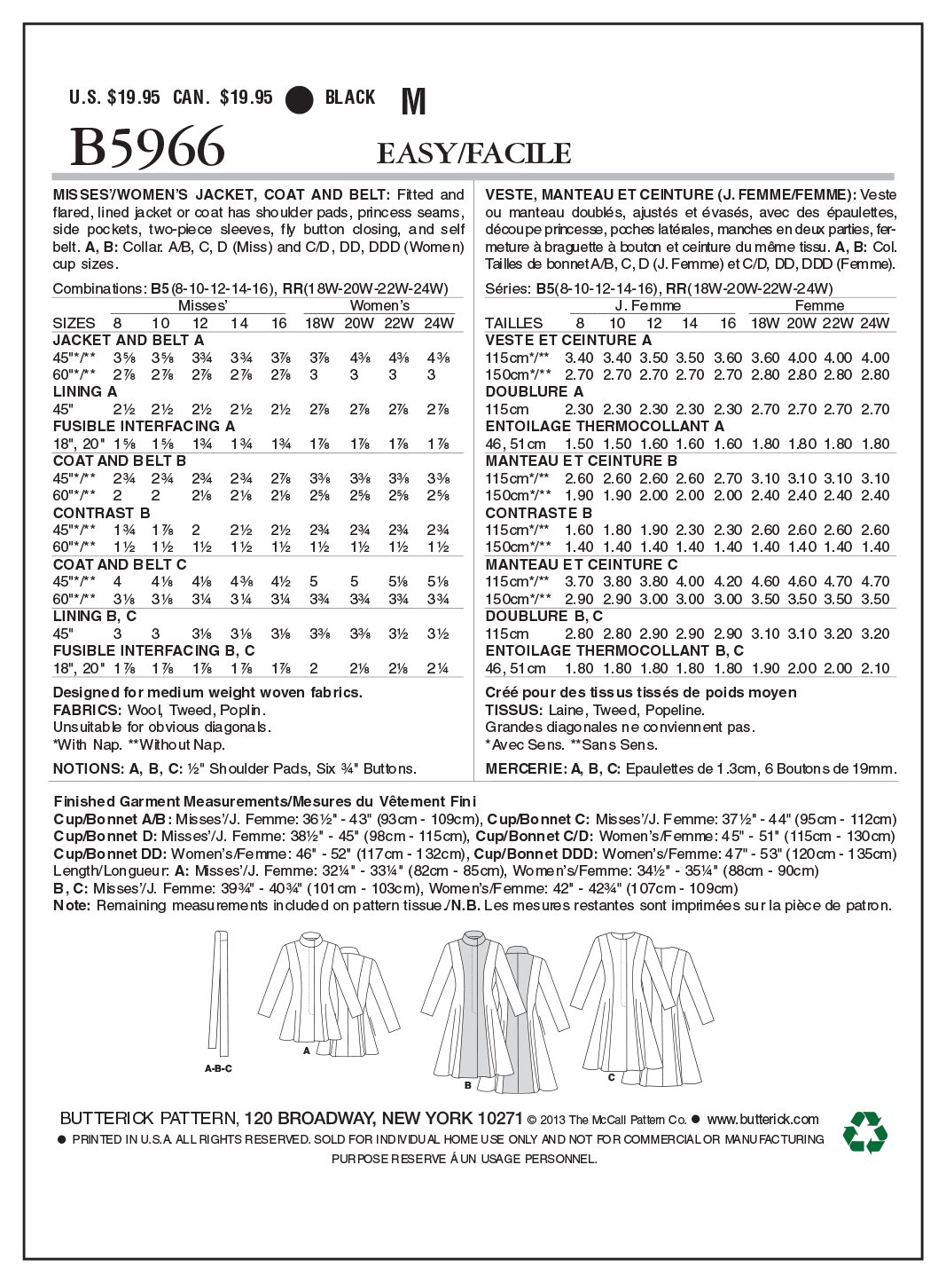 Butterick Jacket and Coat B5966