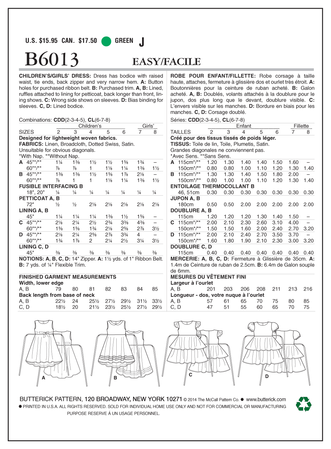 Butterick Children's Dress B6013