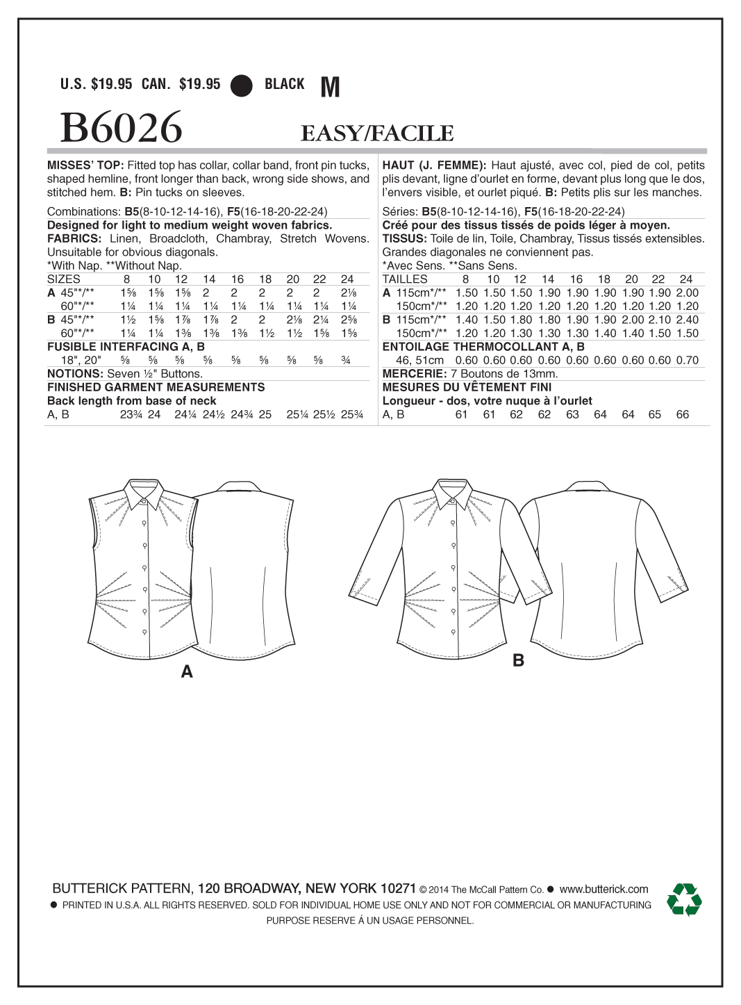 Butterick Top B6026