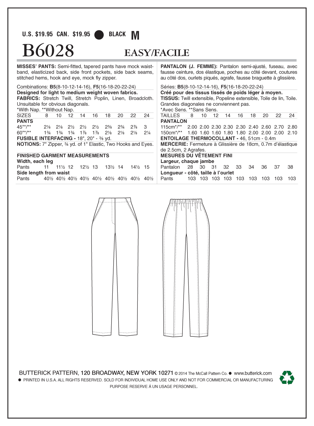 Butterick Trousers B6028