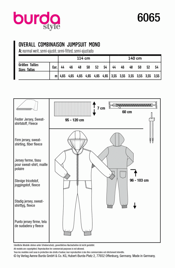Burda Men's Jumpsuit or Hooded Onesie 6065