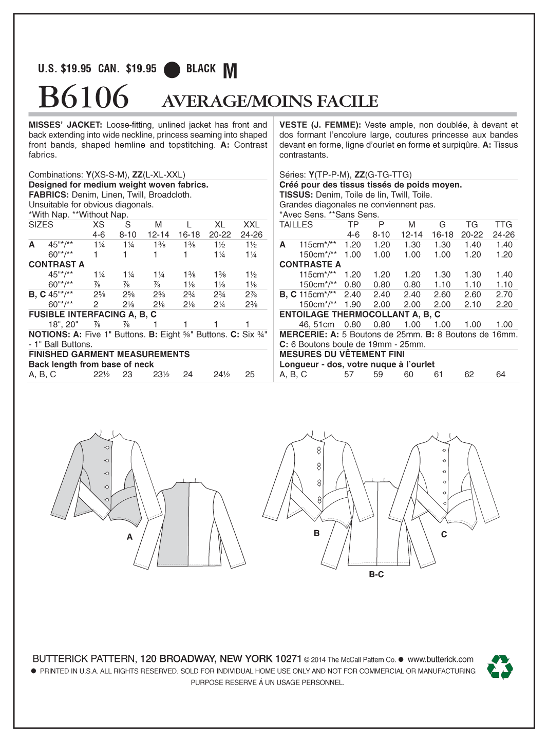 Butterick Jacket B6106