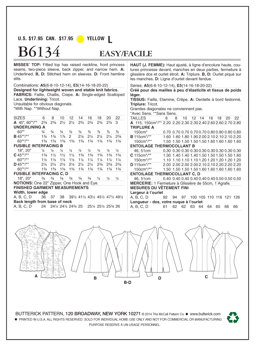 Butterick Top B6134