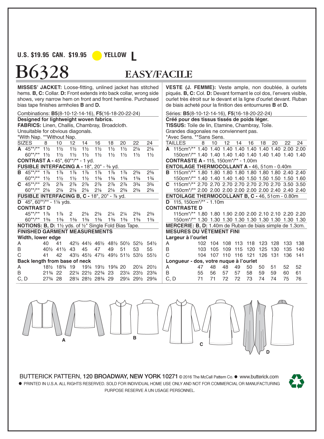 Butterick Jacket and Vest B6328