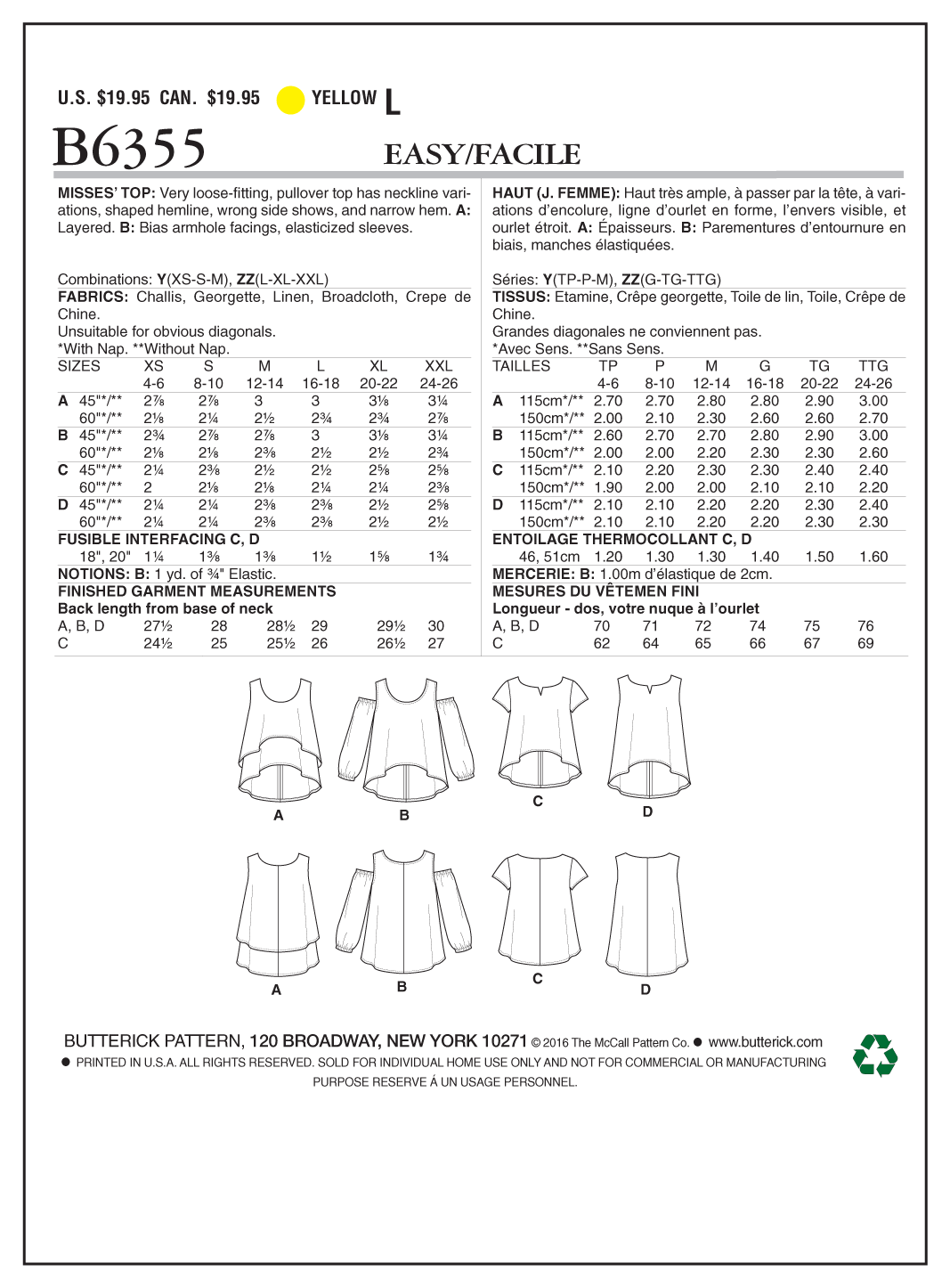 Butterick Tops B6355