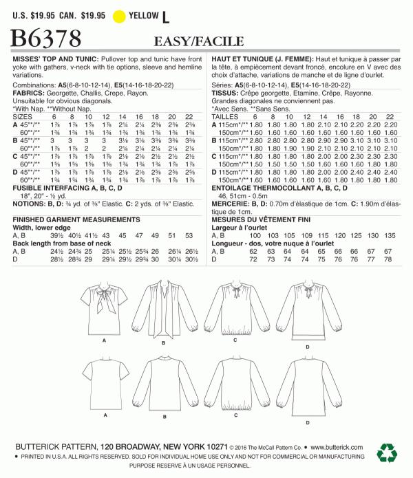 Butterick Tops and Tunics B6378