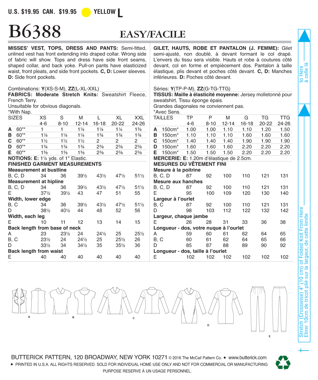 Butterick Tops, Dress, Vest, Trousers B6388