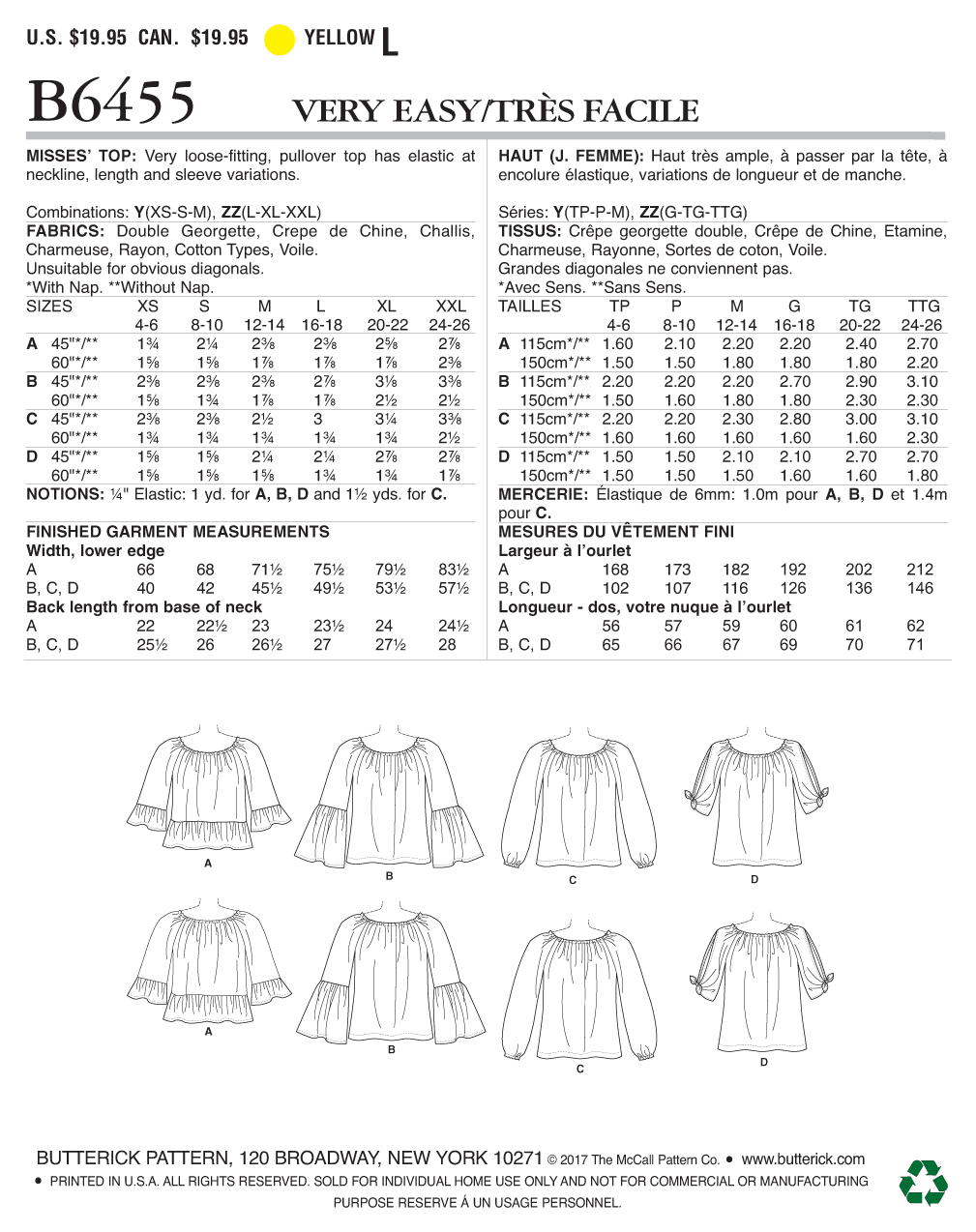 Butterick Tops B6455