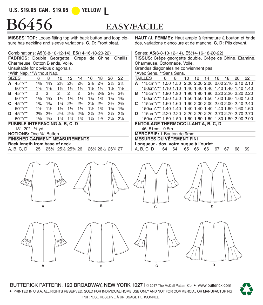 Butterick Tops B6456