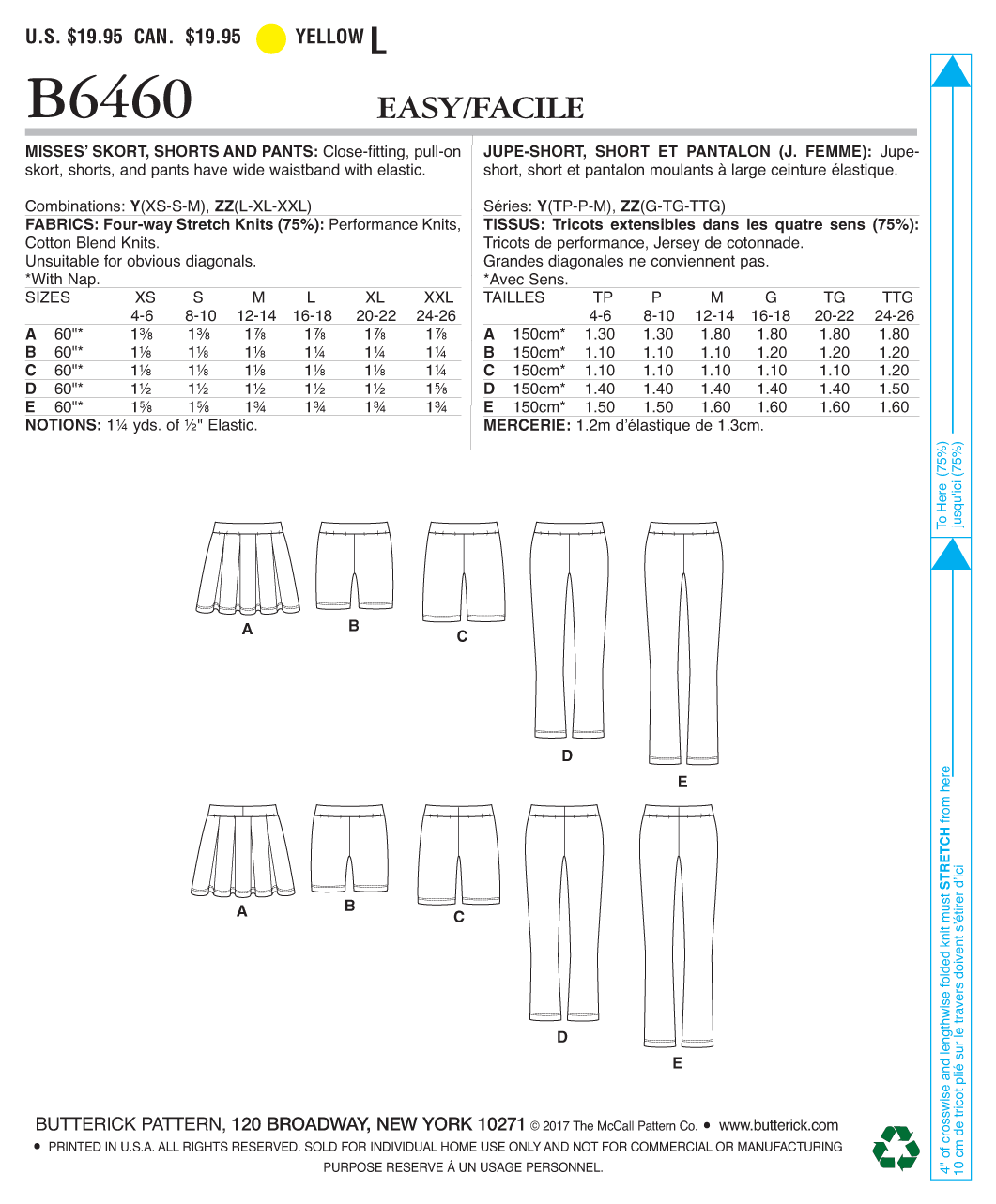 Butterick Skort, Shorts and Trousers B6460