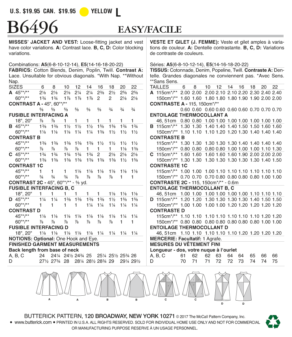 Butterick Jackets and Vest B6496