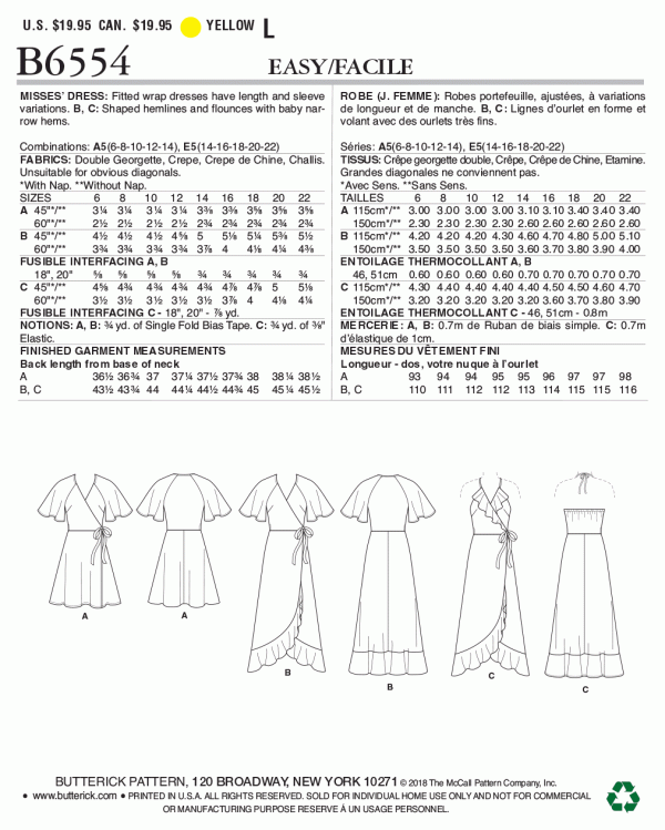 Butterick Wrap Dresses B6554