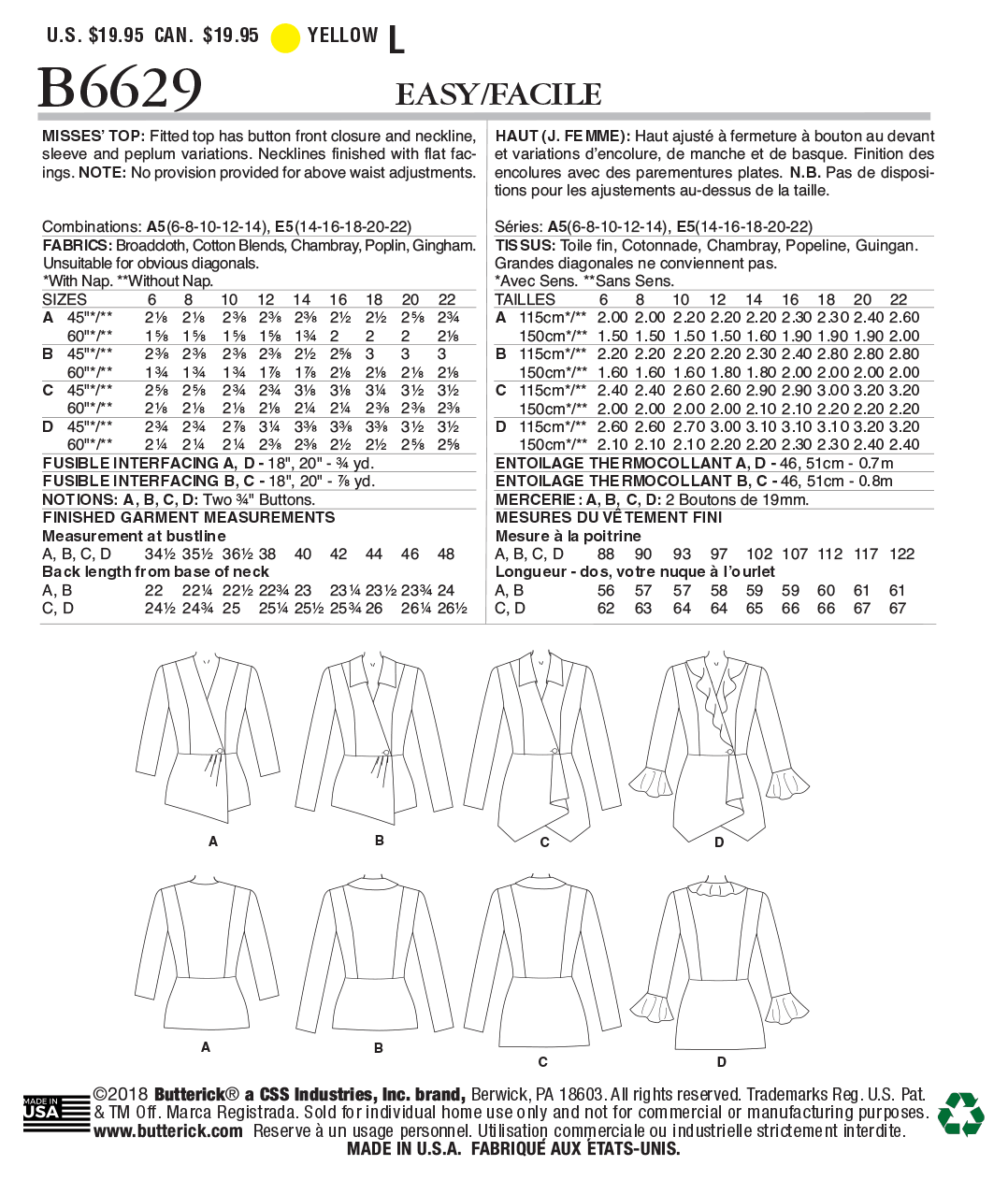 Butterick Tops B6629