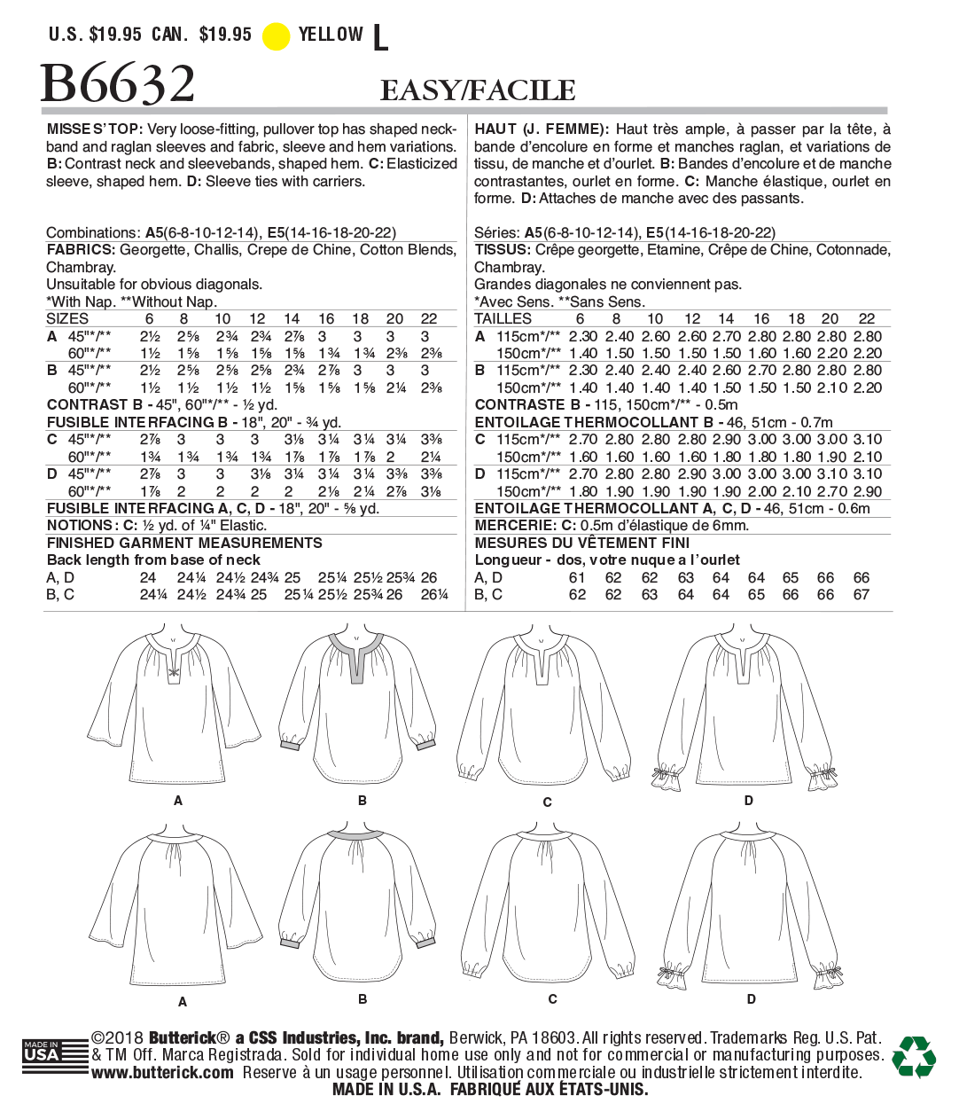 Butterick Tops B6632