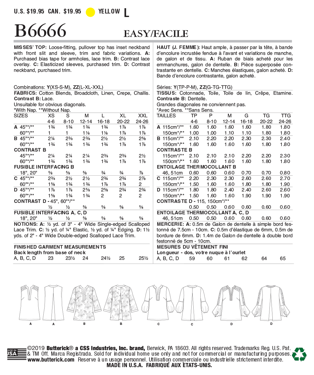 Butterick Tops B6666