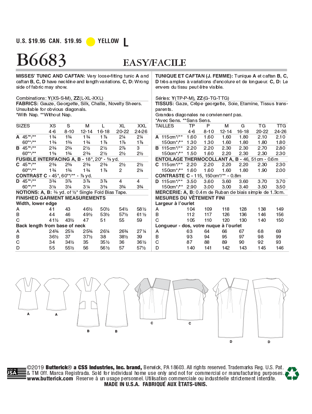 Butterick Tunic and Caftan B6683