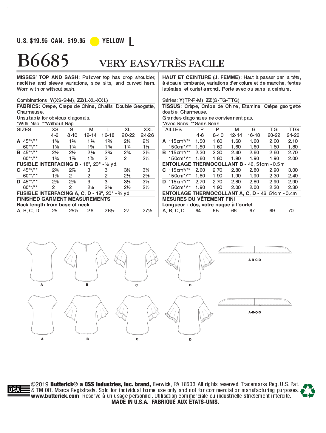 Butterick Tops B6685