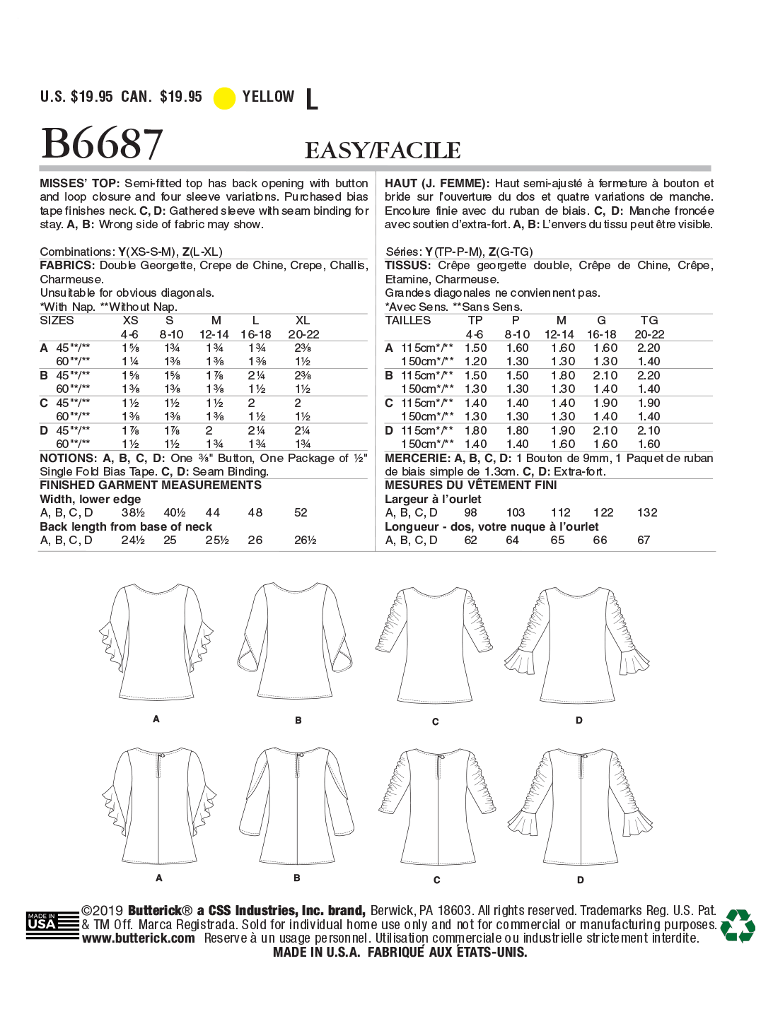 Butterick Tops B6687