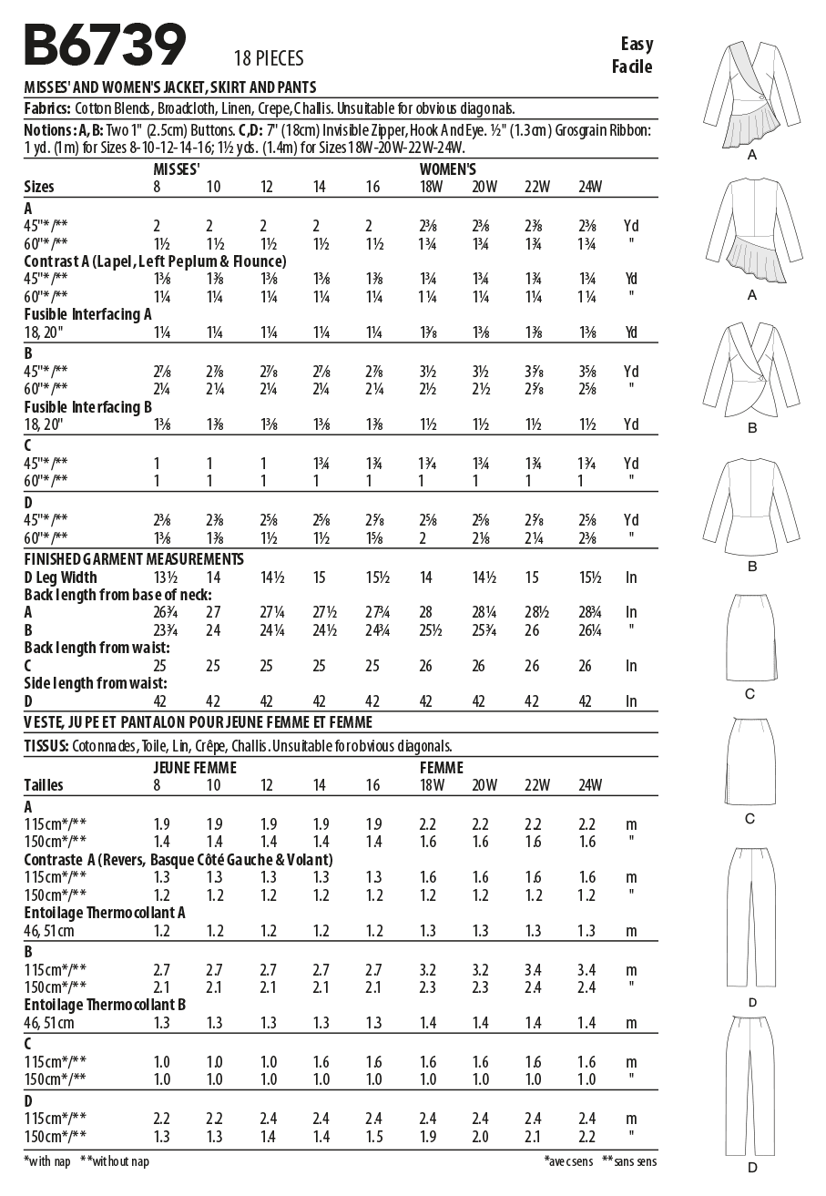 Butterick Jacket, Skirt and Trousers B6739