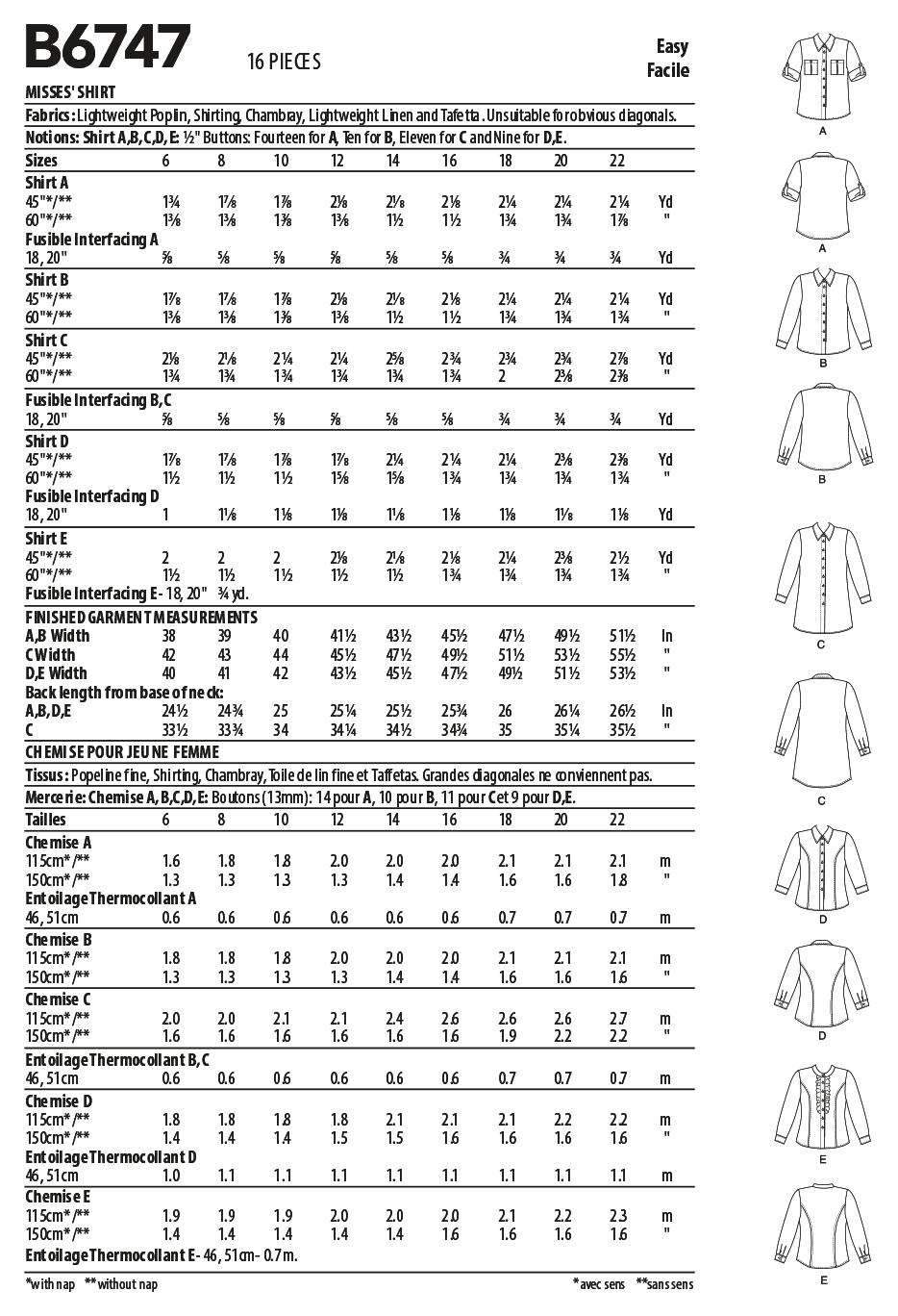 Butterick Shirt B6747