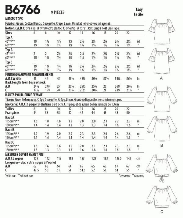 Butterick Tops B6766