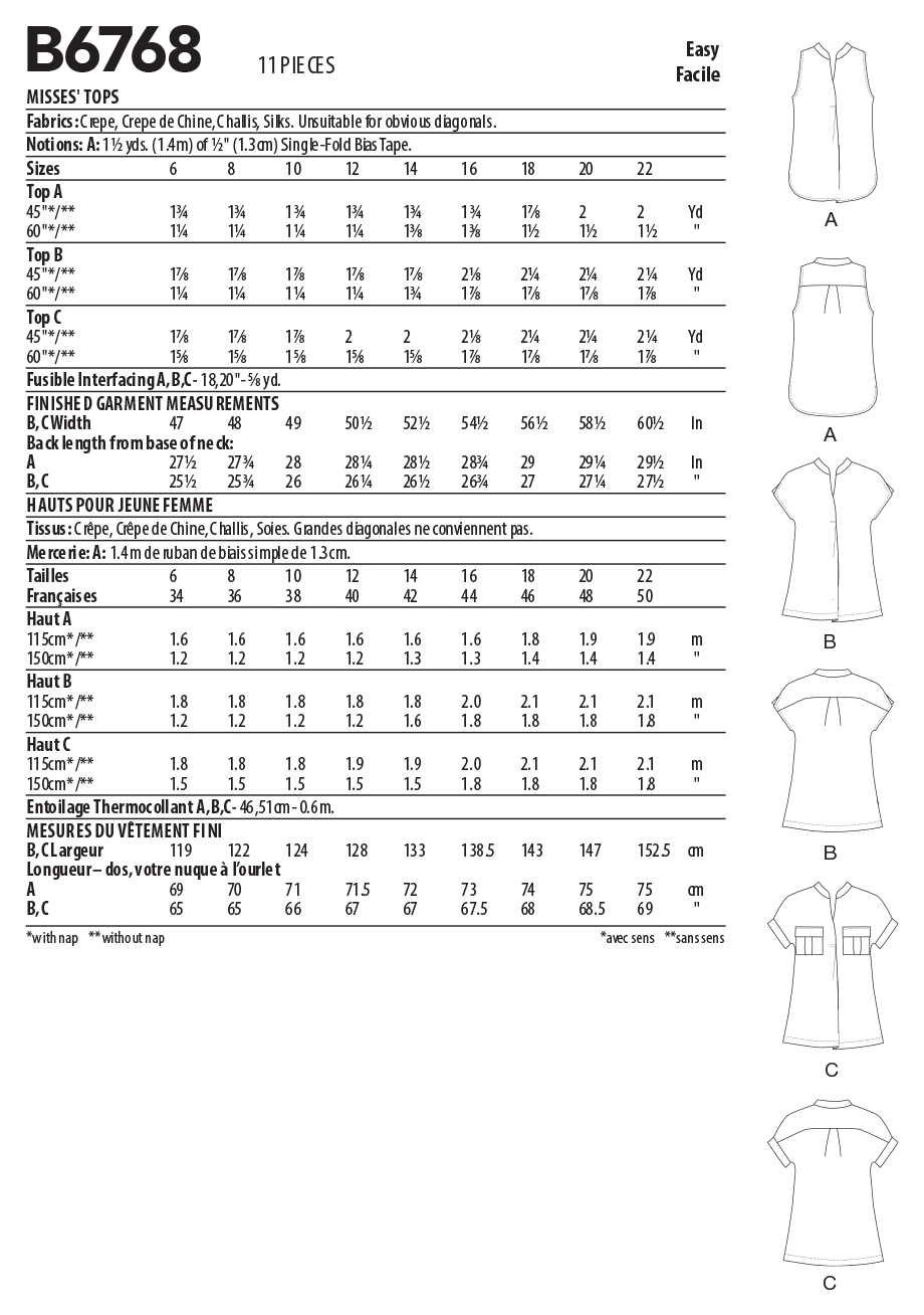 Butterick Tops B6768