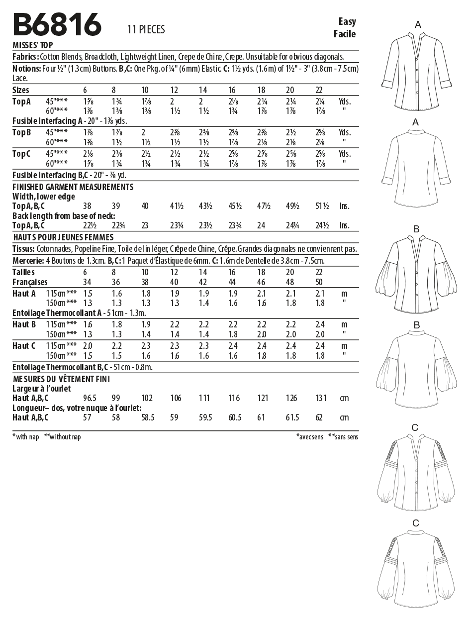 Butterick Tops B6816