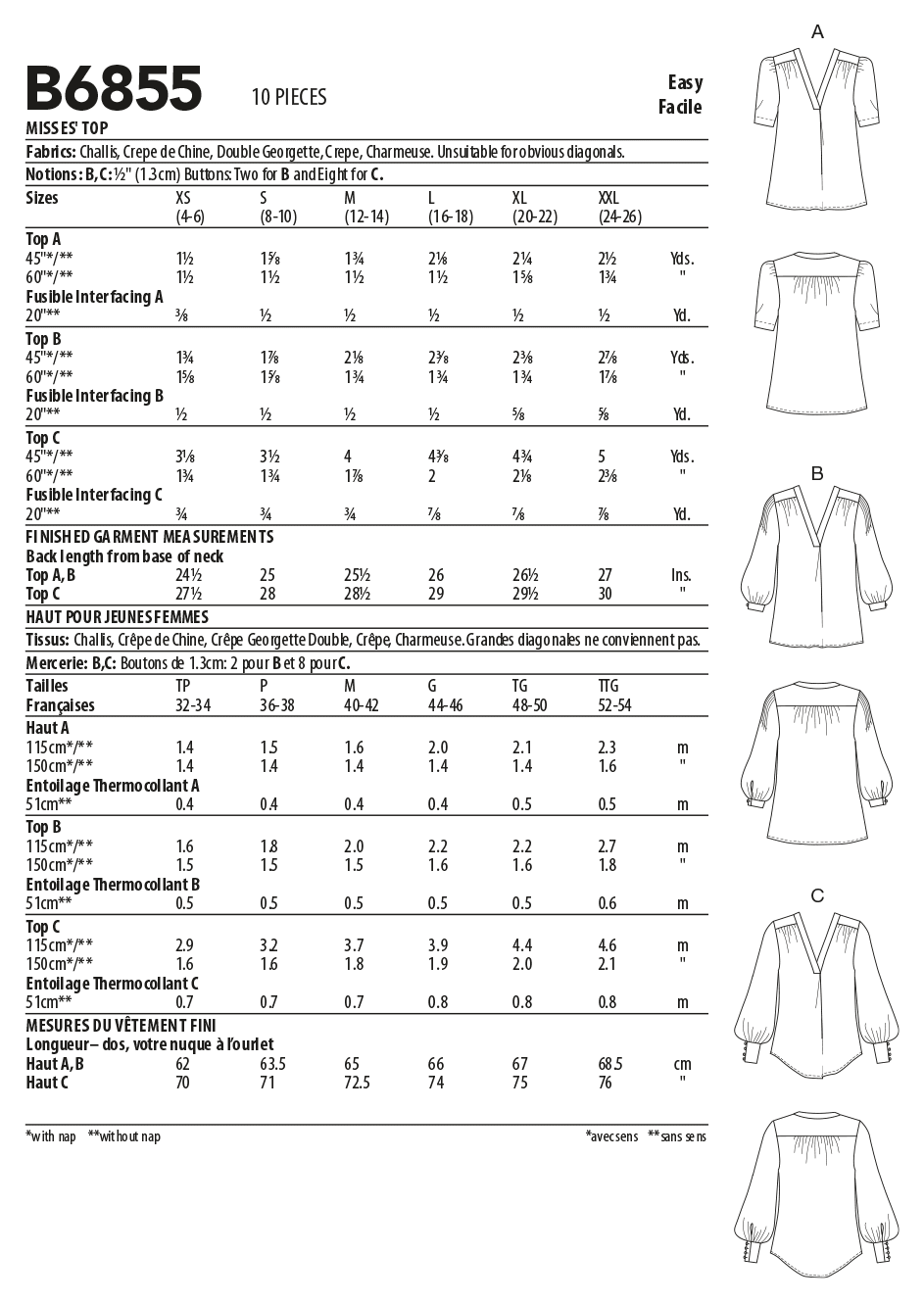 Butterick Tops B6855